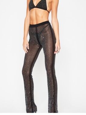 Rhinestone Silver and Black Disco Party Leggings Size Medium